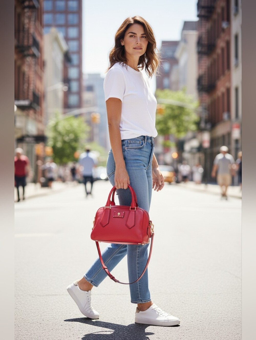 Marc Jacobs Red Leather Satchel with Gold Hardware